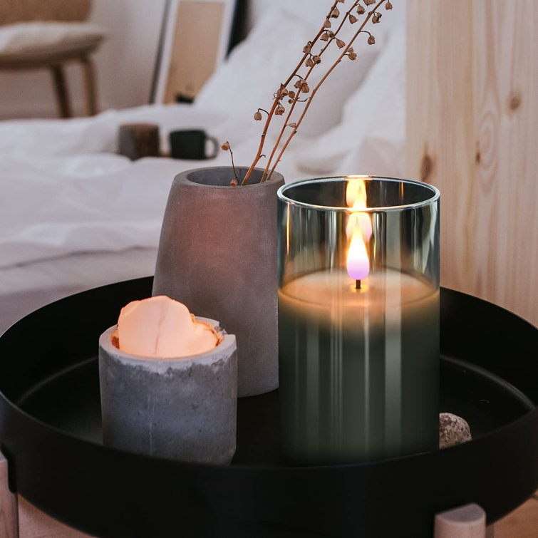 Orren Ellis Flameless Candles Battery Operated Grey Glass LED Candle